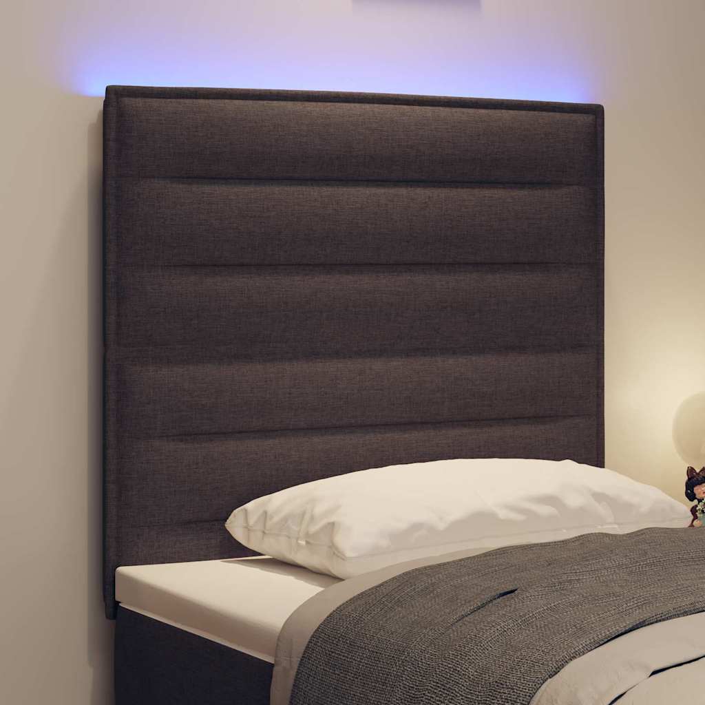 LED glava kreveta s LED trakama Tamno smeđa 90 cm tkanina
