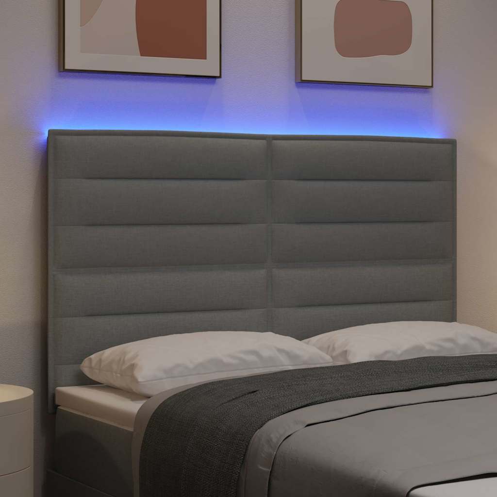 LED glava kreveta s LED trakama Svijetlo siva 144 cm tkanina