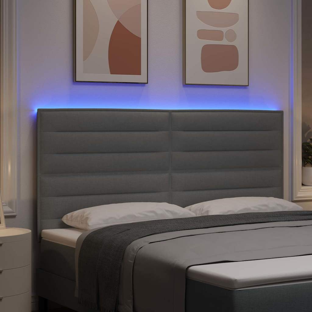 LED glava kreveta s LED trakama Svijetlo siva 180 cm tkanina
