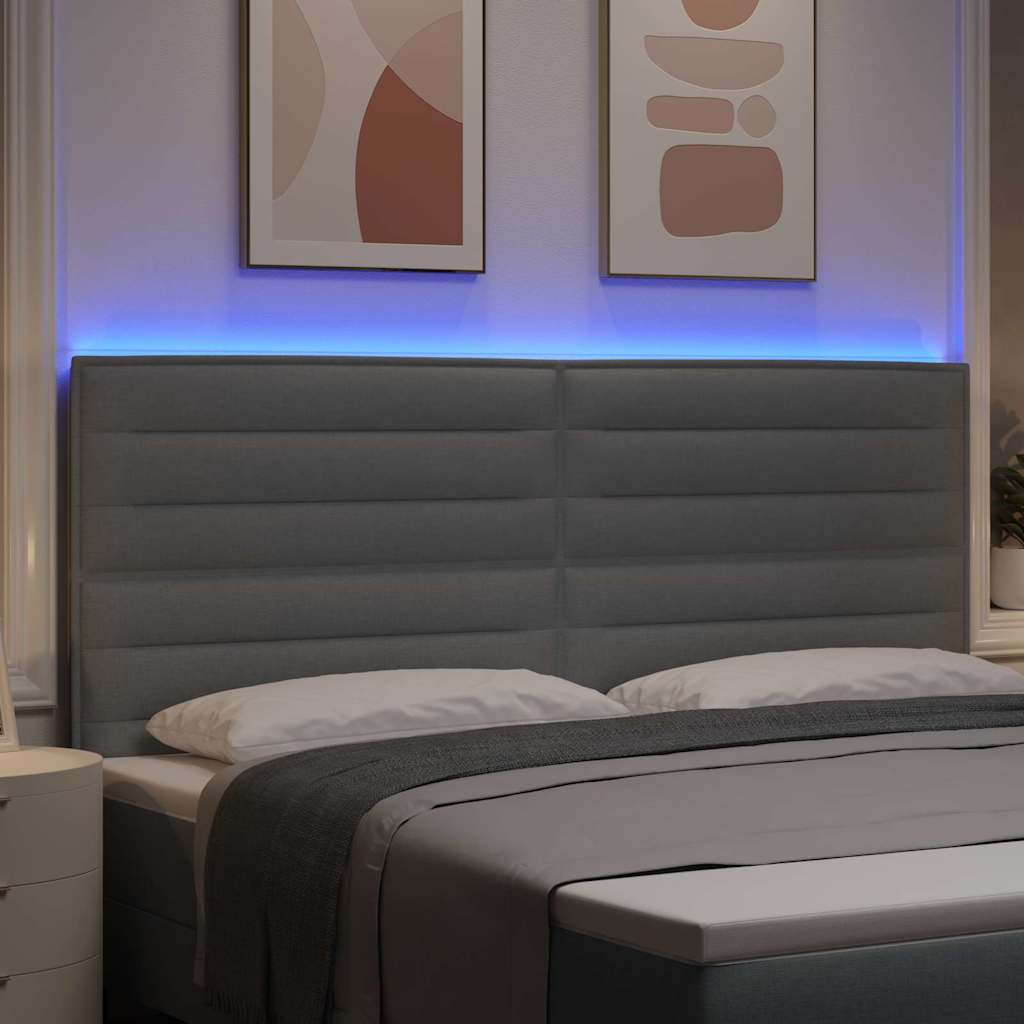 LED glava kreveta s LED trakama Svijetlo siva 200 cm tkanina