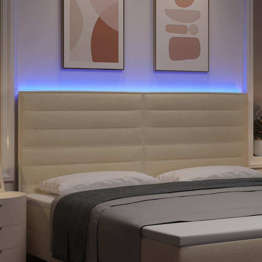 LED glava kreveta s LED trakama Krema 200 cm tkanina