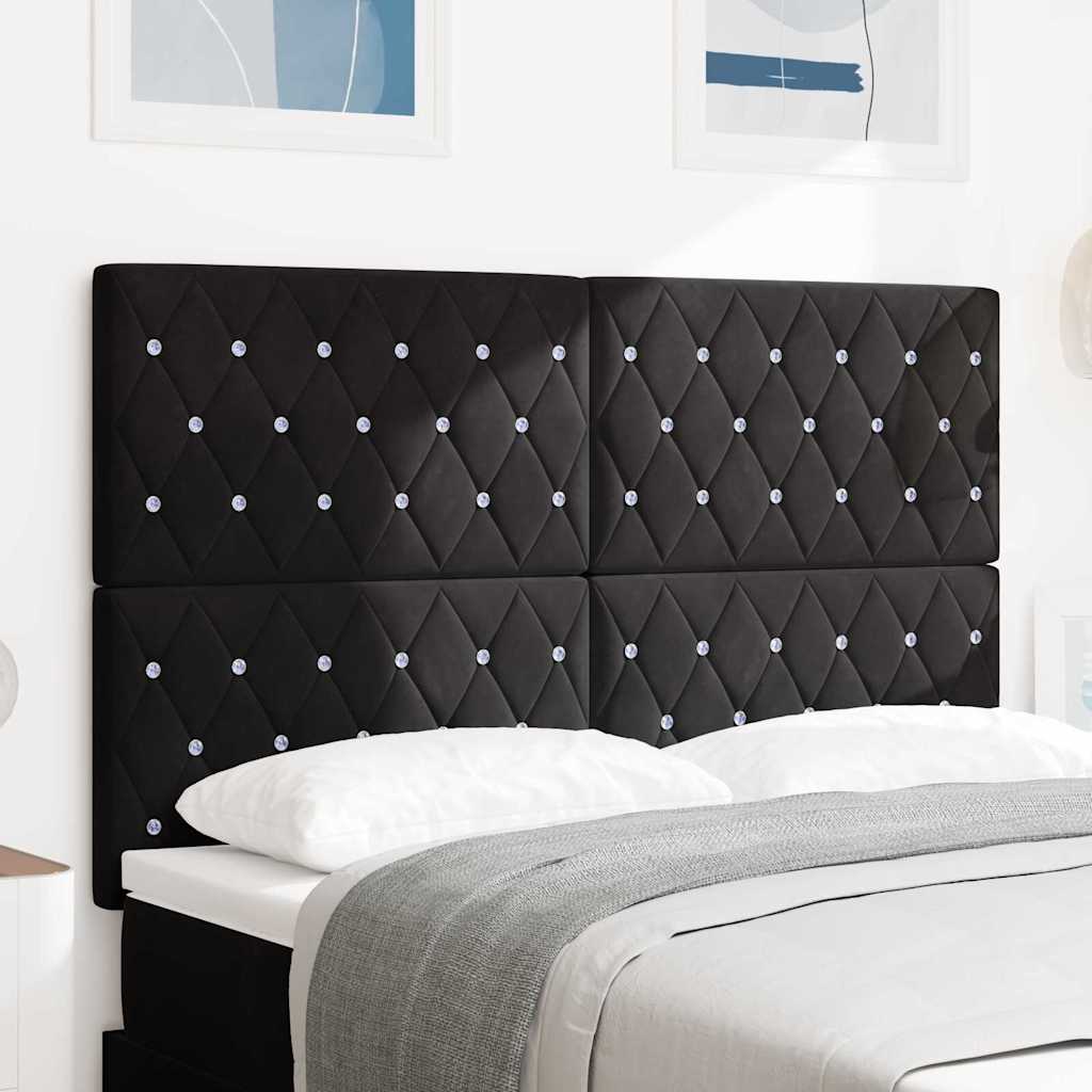 LED glava kreveta s LED trakama s uzglavljem Crna 144 cm Baršun