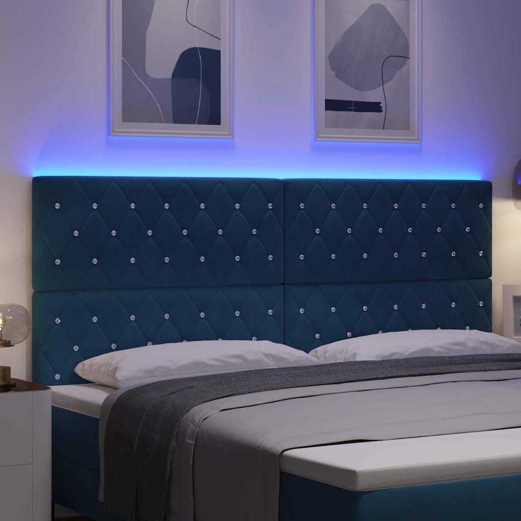 LED glava kreveta s LED trakama Tamno plava 200 cm Baršun