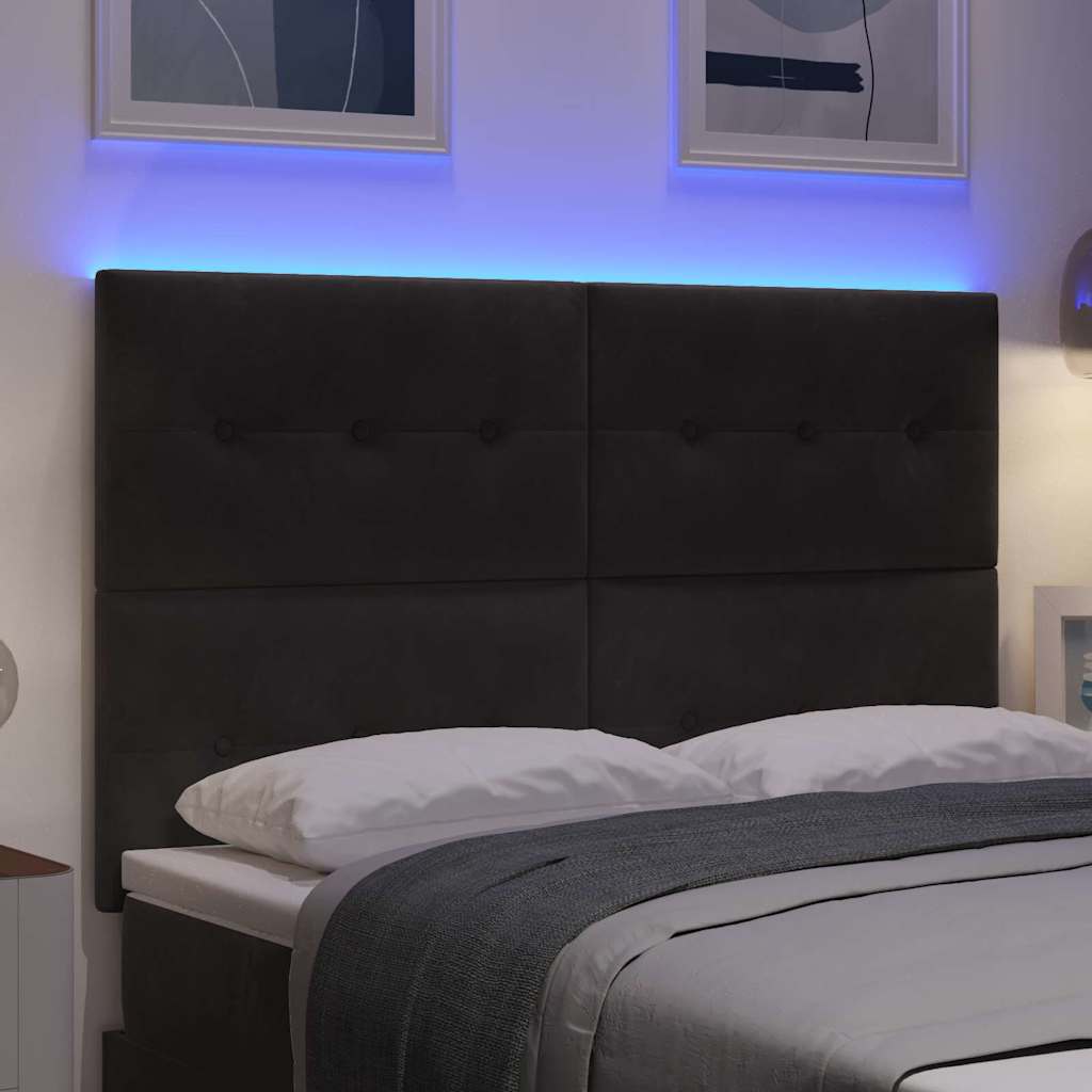 LED glava kreveta s LED trakama Crna 144 cm Baršun