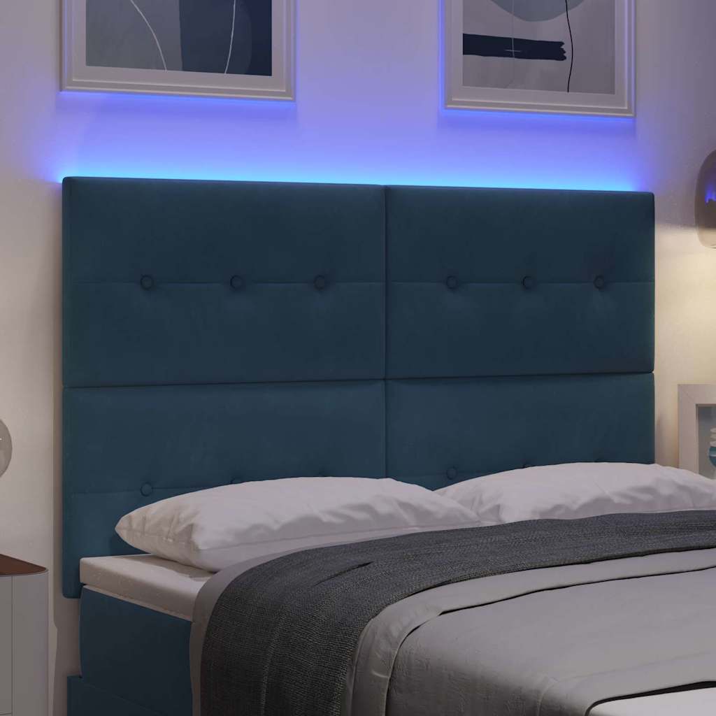 LED glava kreveta s LED trakama Plava 144 cm Baršun