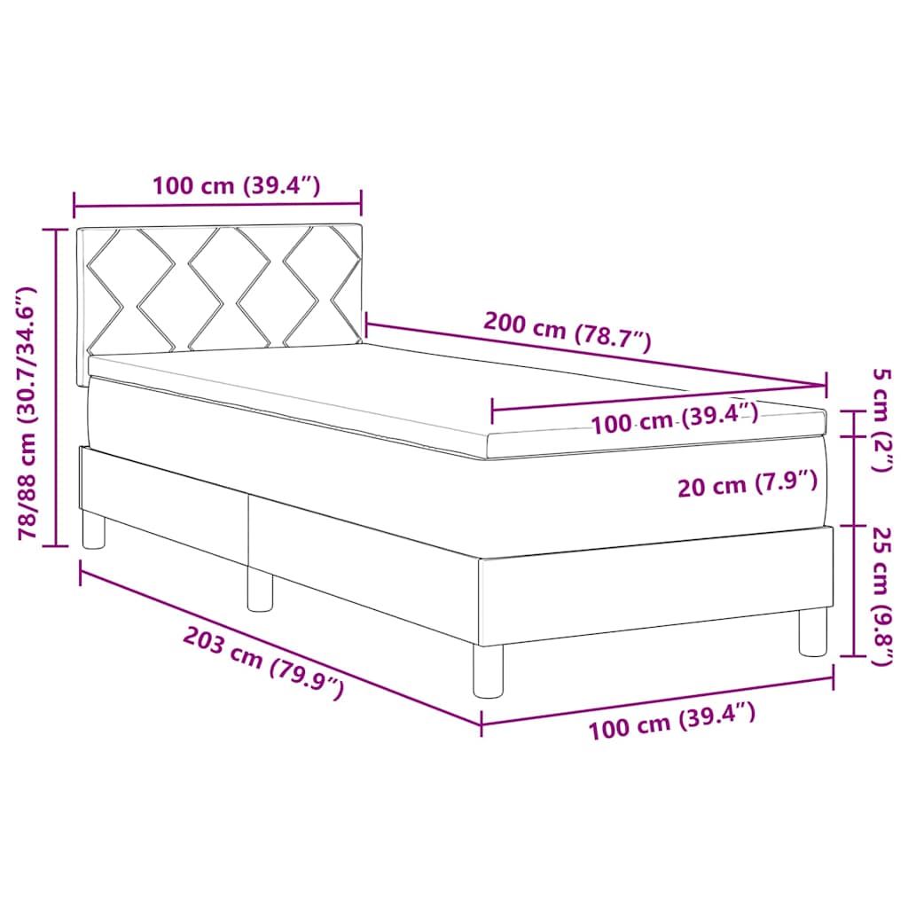 Krevet s opruga kutije Svijetlo siva 100 x 200 cm tkanina