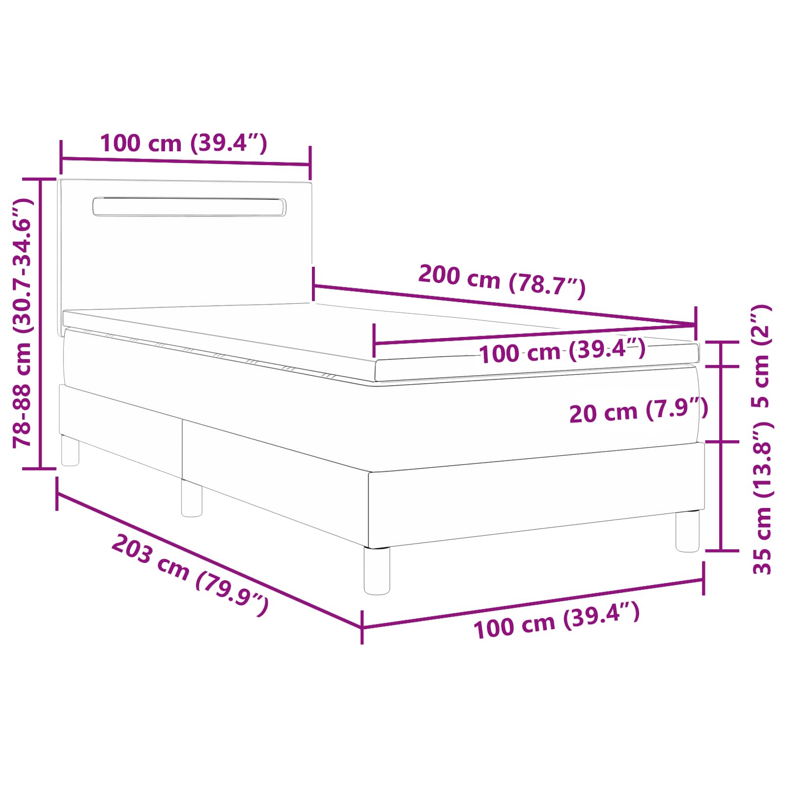 Krevet s opruga kutije s madracem Boja cappuccina 100 x 200 cm