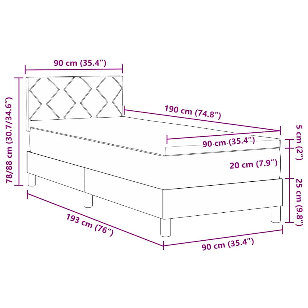 Krevet s opruga kutije Svijetlo siva 90 x 190 cm Baršun