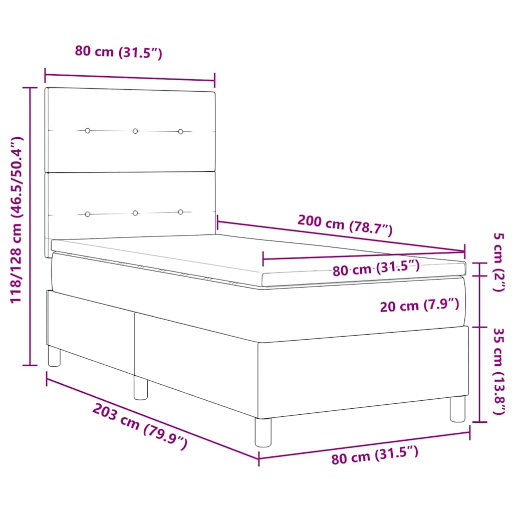 Krevet s opruga kutije s madracem Krema 80 x 200 cm tkanina