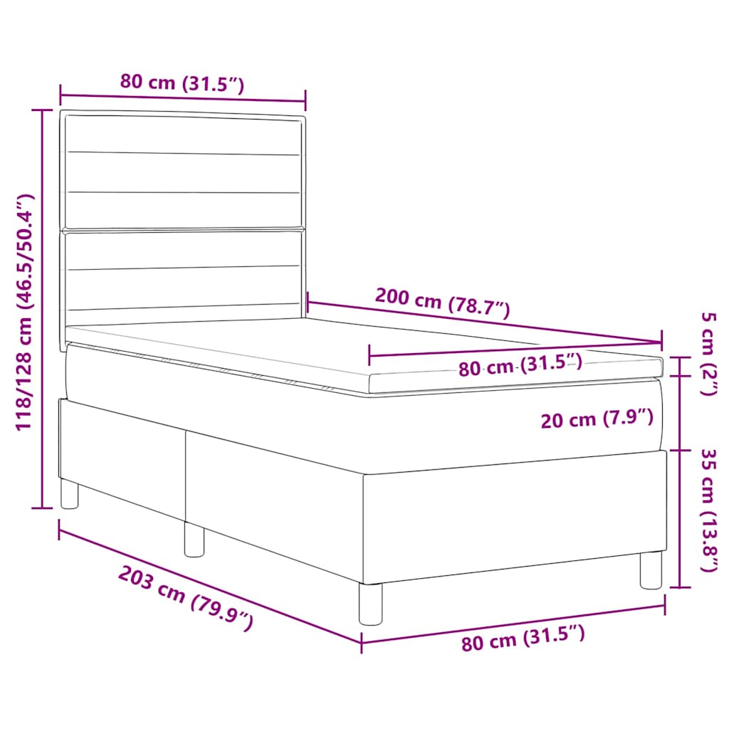 Krevet s opruga kutije Tamno smeđa 80 x 200 cm tkanina