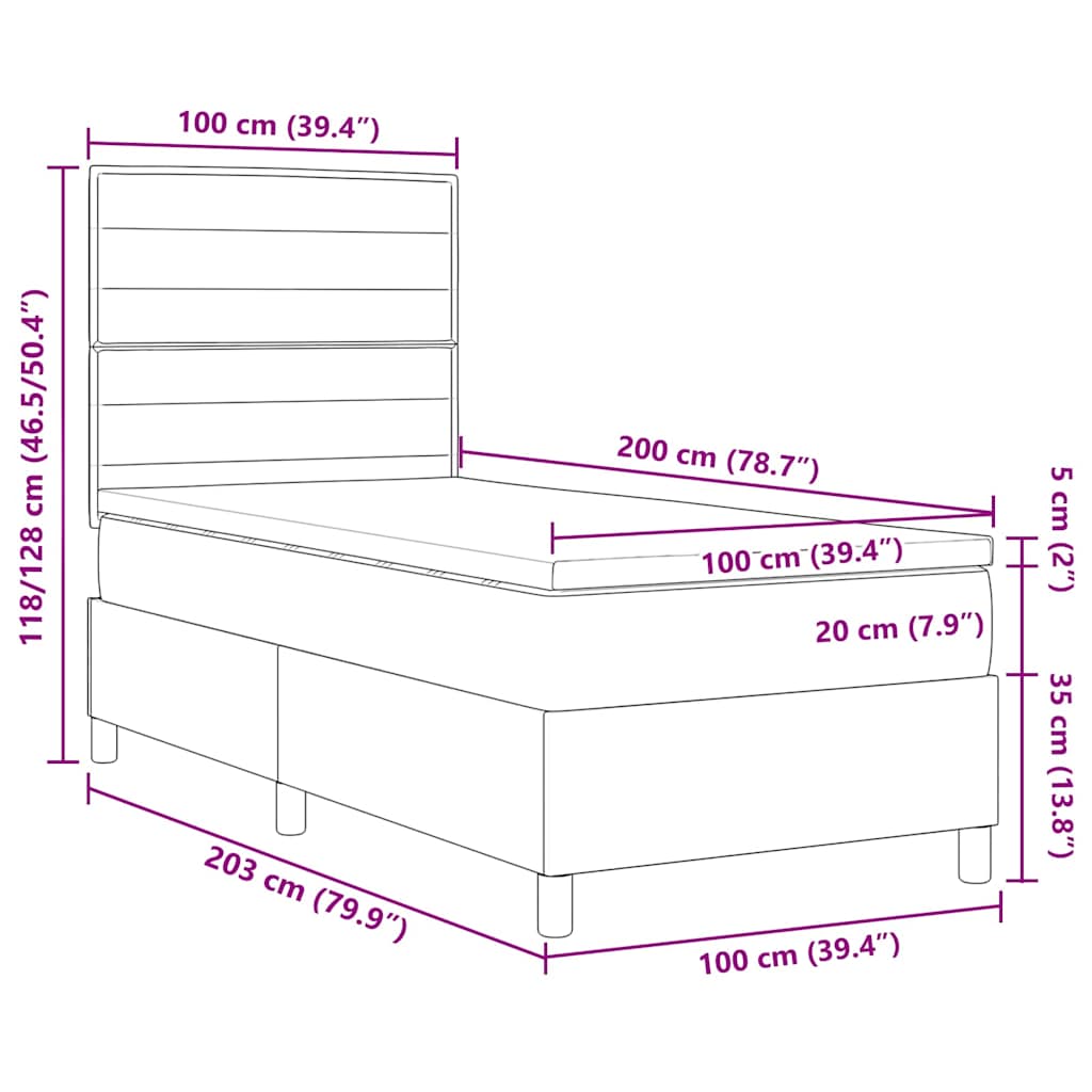 Krevet s opruga kutije Tamno smeđa 100 x 200 cm tkanina
