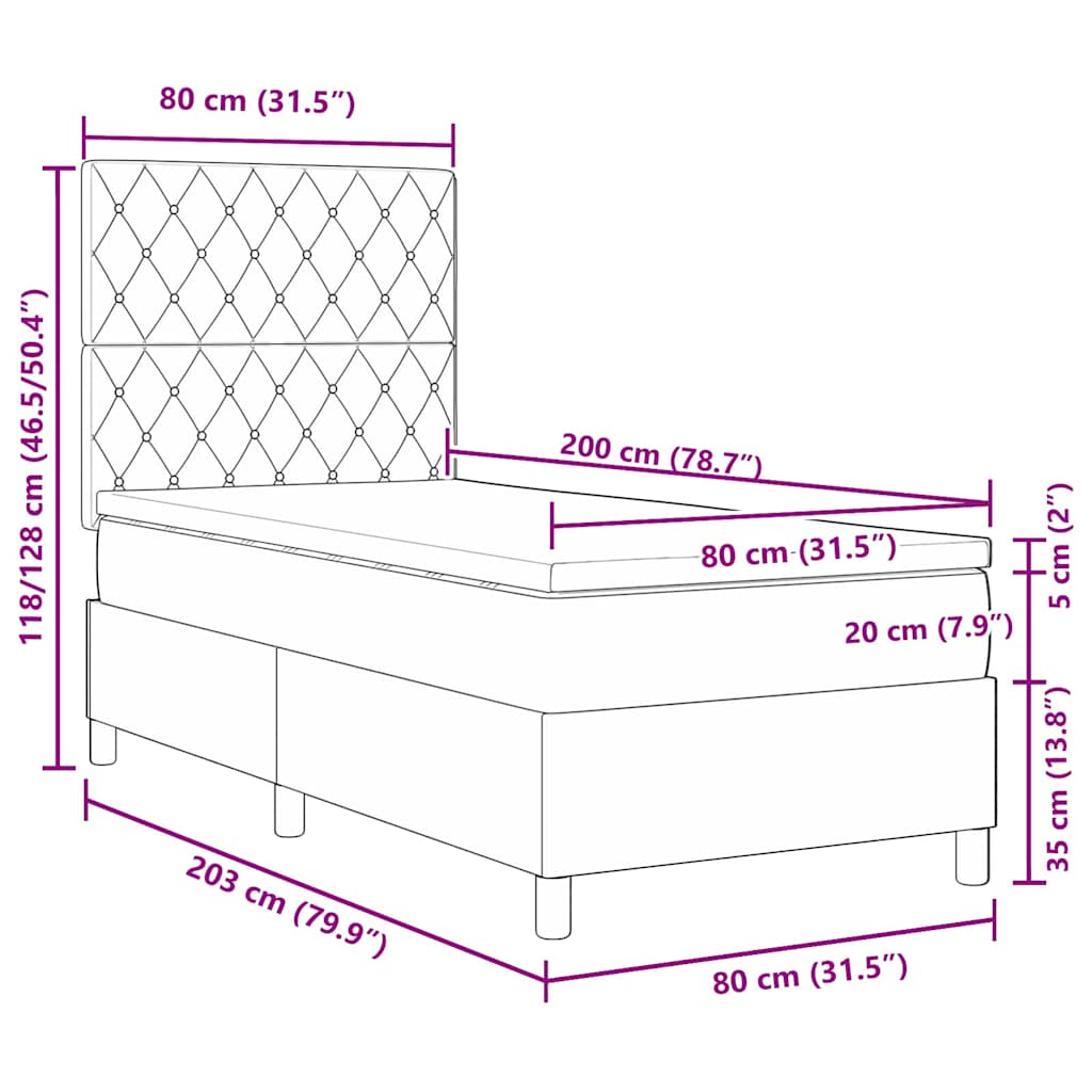 Krevet s opruga kutije s madracem Tamno siva 80 x 200 cm Baršun