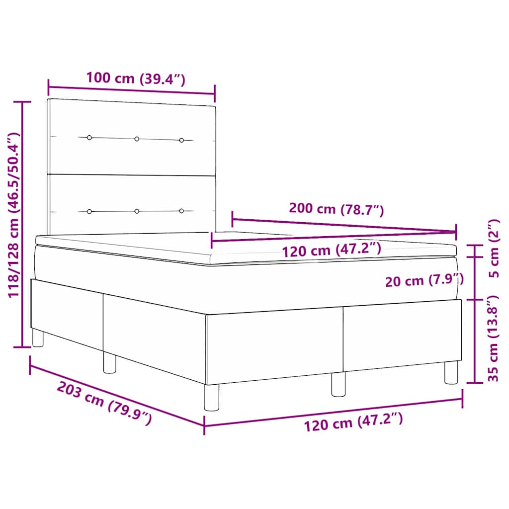 Krevet s opruga kutije s uzglavljem Crna 120 x 200 cm Baršun