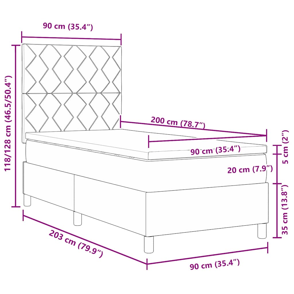 Krevet s opruga kutije s uzglavljem Crna 90 x 200 cm Baršun