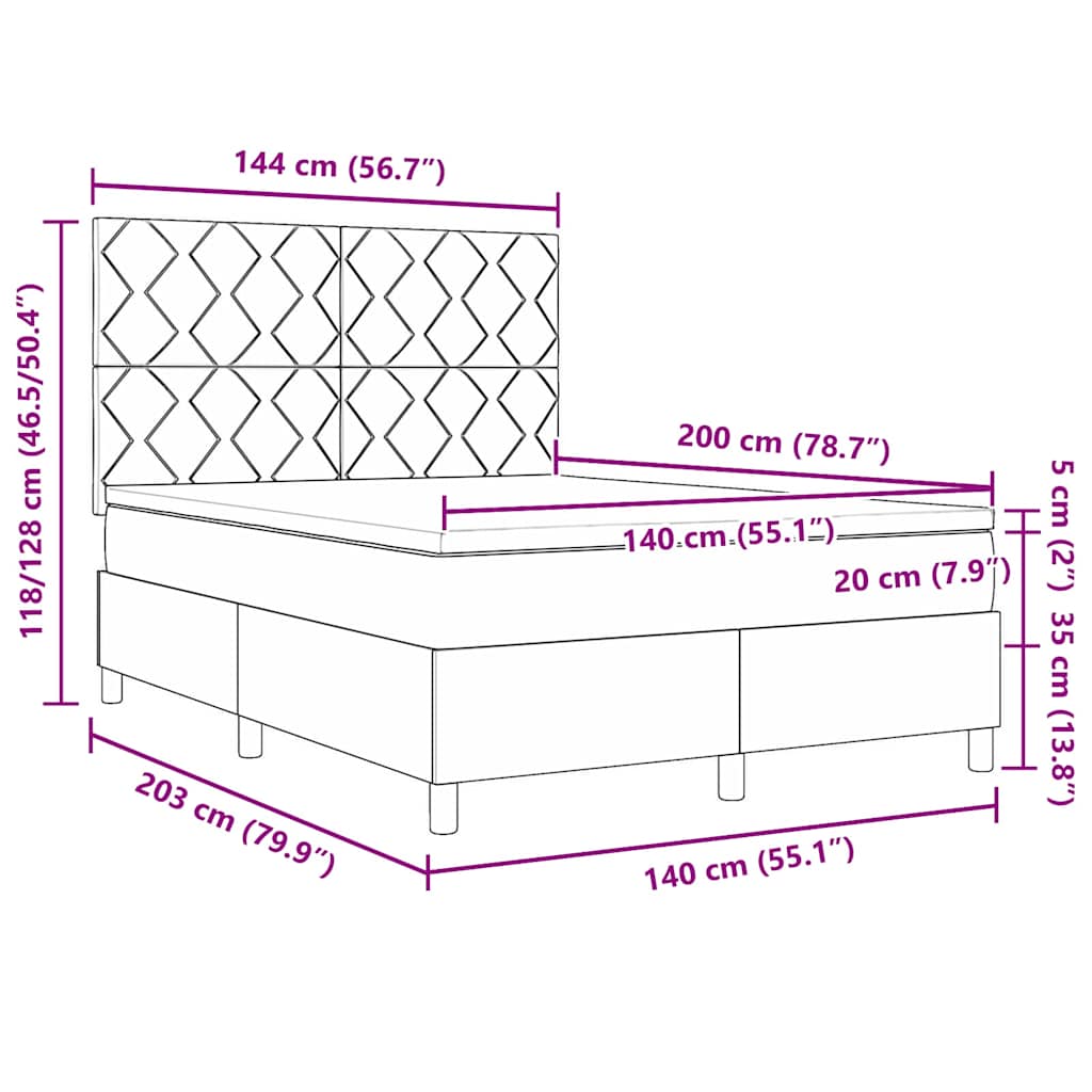 Krevet s opruga kutije s uzglavljem Crna 140 x 200 cm Baršun