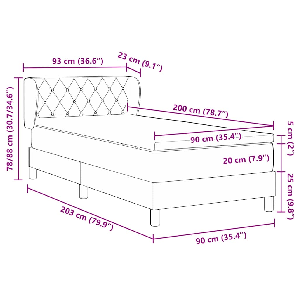 Krevet s opruga kutije s uzglavljem Crna 90 x 200 cm Baršun