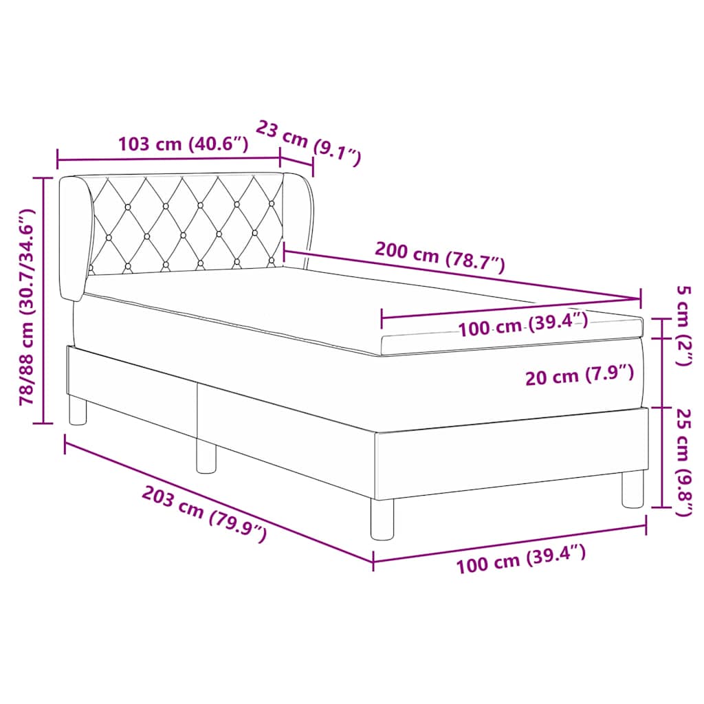 Krevet s opruga kutije Svjetlosiva 100 x 200 cm Baršun