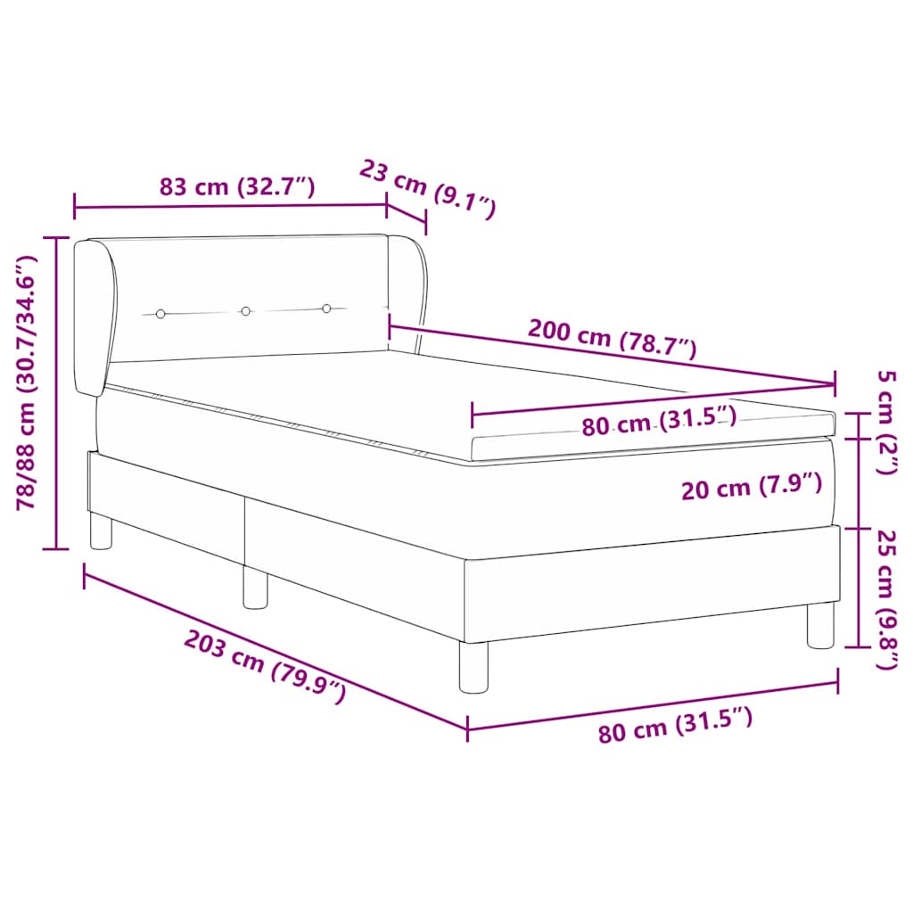 Krevet s opruga kutije Svjetlosiva 80 x 200 cm Baršun