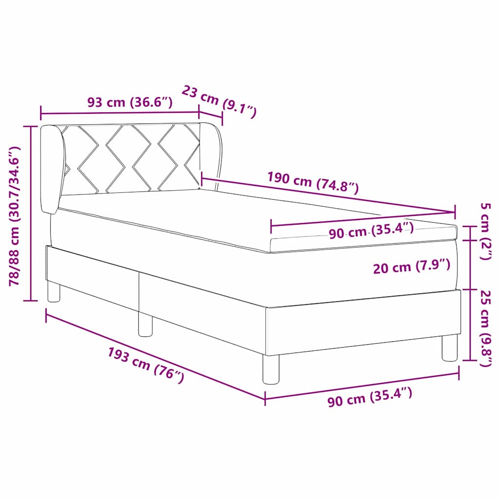Krevet s opruga kutije Svjetlosiva 90 x 190 cm Baršun