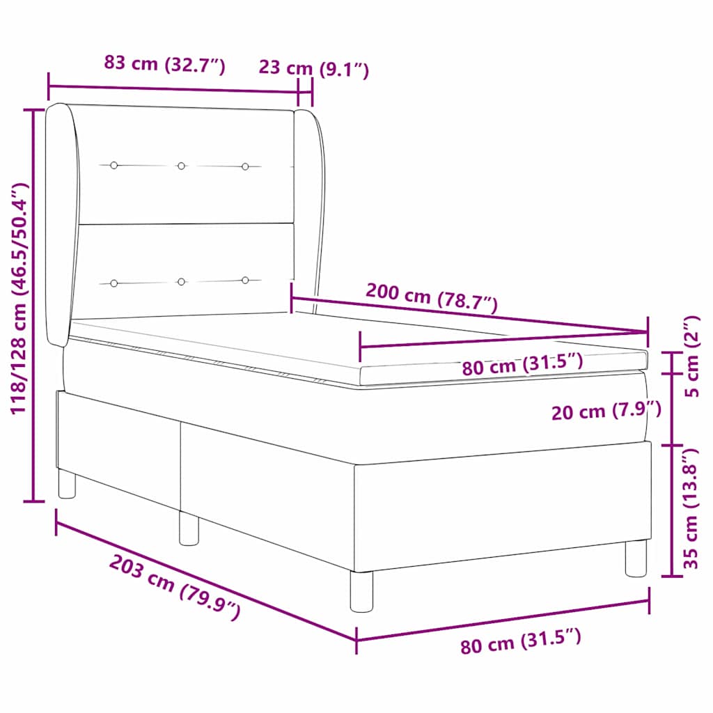 Krevet s opruga kutije s uzglavljem Krema 80 x 200 cm tkanina