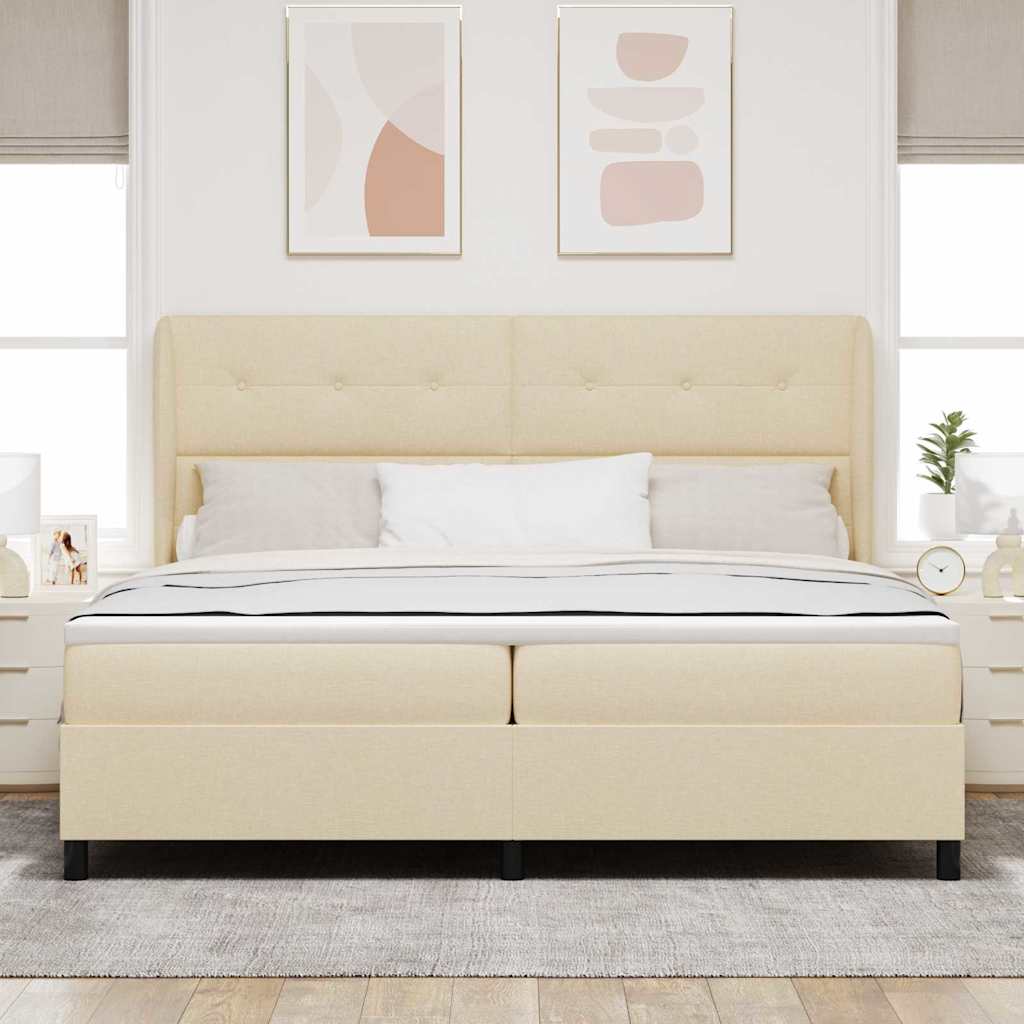 Krevet s opruga kutije s uzglavljem Krema 200 x 200 cm tkanina