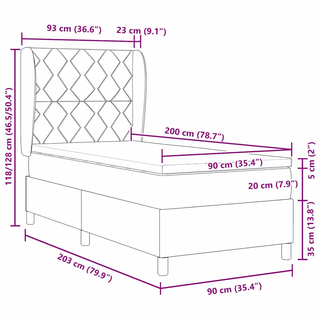 Krevet s opruga kutije Svjetlosiva 90 x 200 cm tkanina