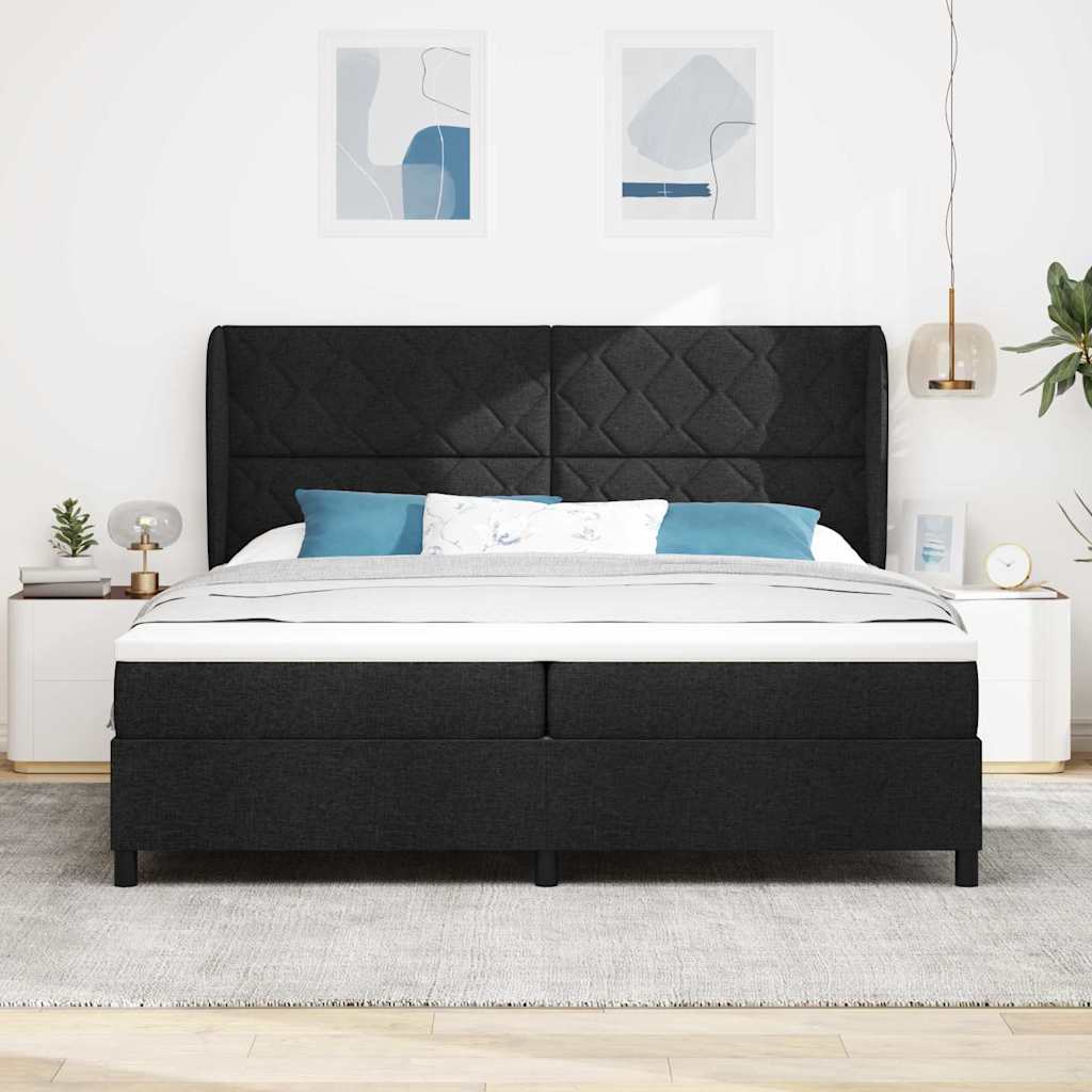 Krevet s opruga kutije s uzglavljem Crna 200 x 200 cm tkanina