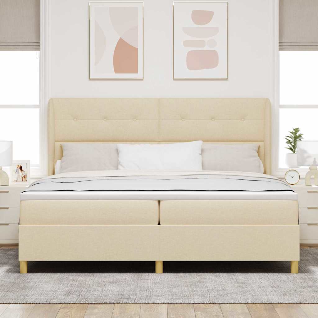 Krevet s opruga kutije s uzglavljem Krema 200 x 200 cm tkanina