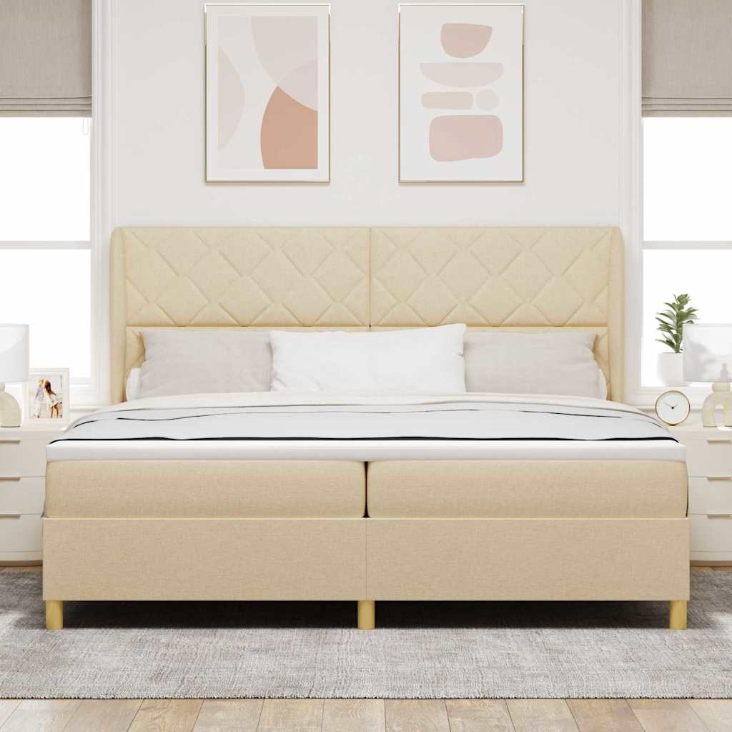 Krevet s opruga kutije s uzglavljem Krema 200 x 200 cm tkanina