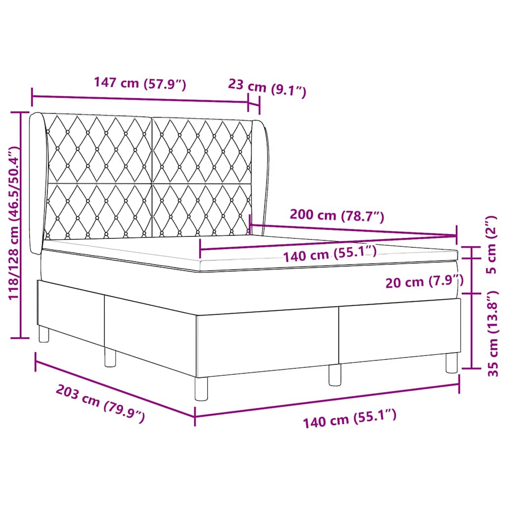 Krevet s opruga kutije Tamno siva 200 x 140 cm Baršun