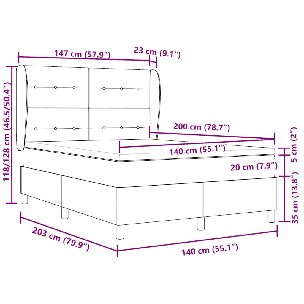 Krevet s opruga kutije Tamno siva 200 x 140 cm Baršun