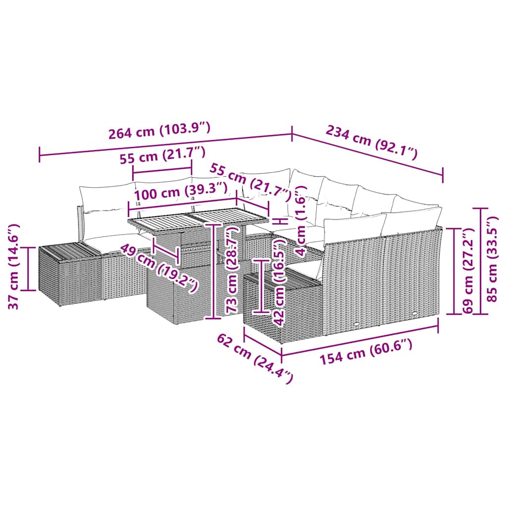 Vrtni set za objed s jastukom 9 pcs Crna i Krema