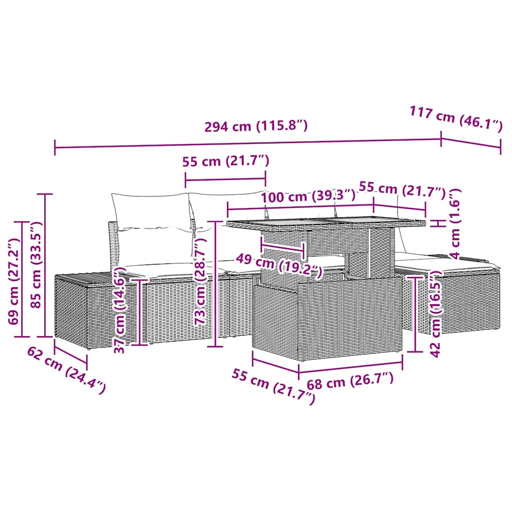 Vrtni set za objed s jastukom 6 pcs Crna i Krema