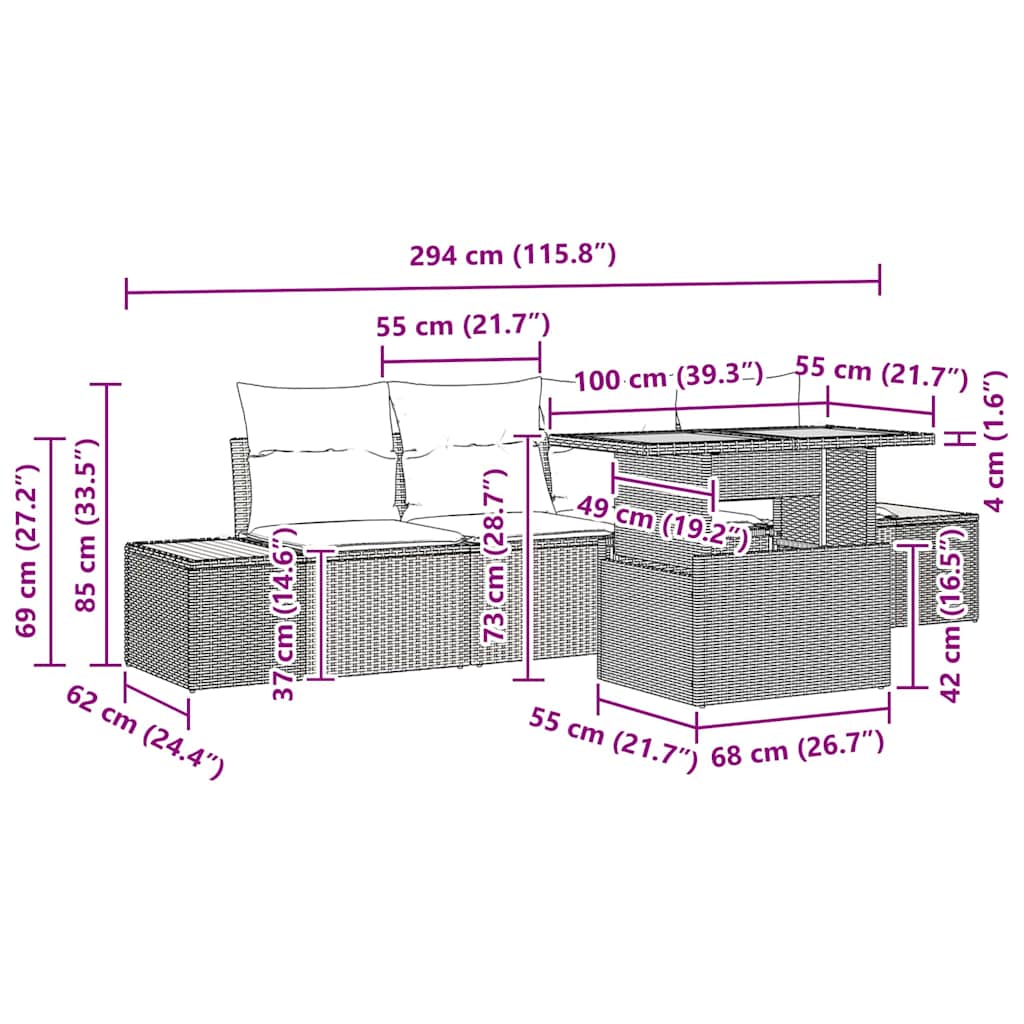 Vrtni set za objed s jastukom 5 pcs Crna i bež