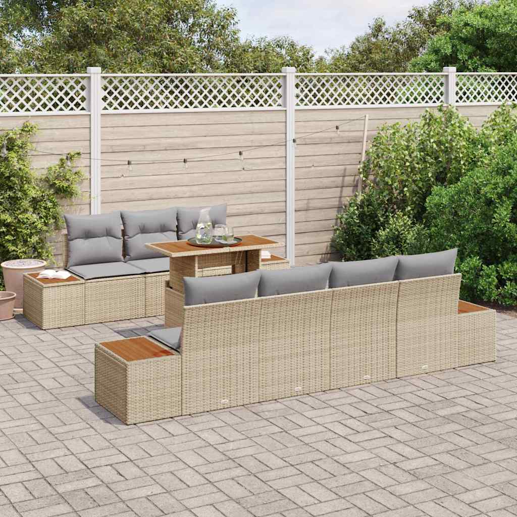 Sjedeća garnitura za vrt 8 kom. Bež Poli ratan