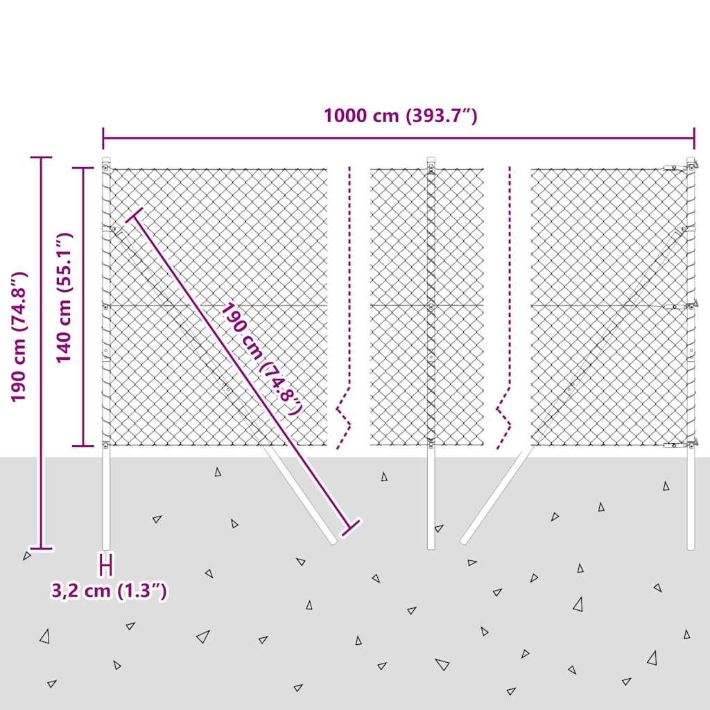 Stup za ogradu Siva 10 x 1,4 m (40 x 40 mm mreža) Čelik i PVC