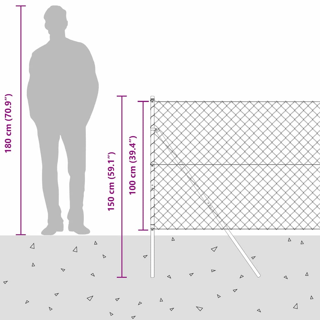 Stup za ogradu Siva 10 x 1 m (60 x 60 mm mreža) Čelik i PVC