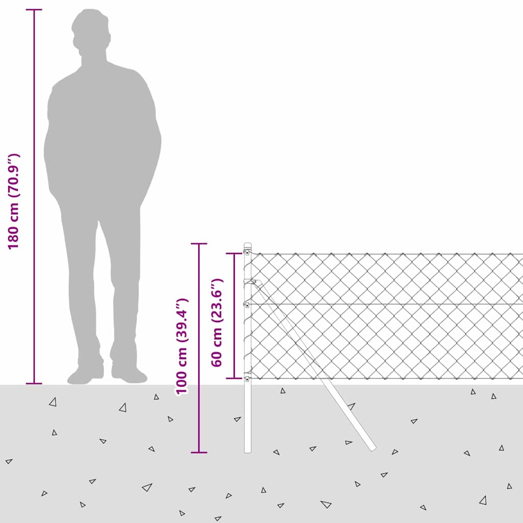 Stup za ogradu Siva 25 x 0,6 m (mreža 60 x 60 mm) Čelik i PVC