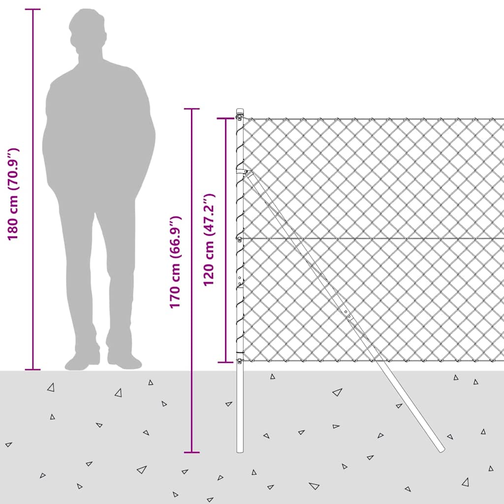 Stup za ogradu Siva 25 x 1,2 m (60 x 60 mm mreža) Čelik i PVC