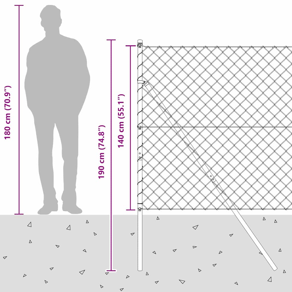 Stup za ogradu Siva 25 x 1,4 m (60 x 60 mm mreža) Čelik i PVC