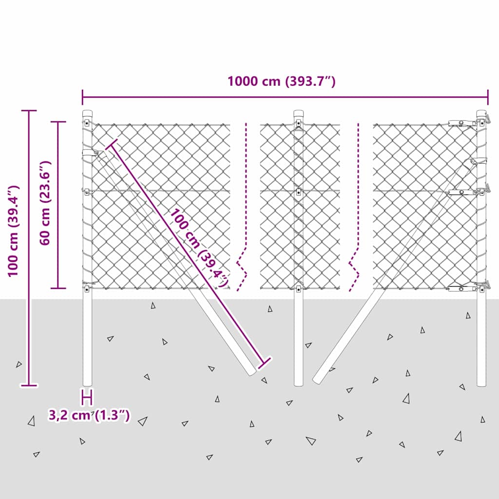 Stup za ogradu Srebrno 10 x 0,6 m (40 x 40 mm mreža) Čelik