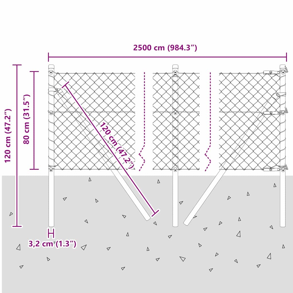Stup za ogradu Srebrno 25 x 0,8 m (mreža 40 x 40 mm) Čelik