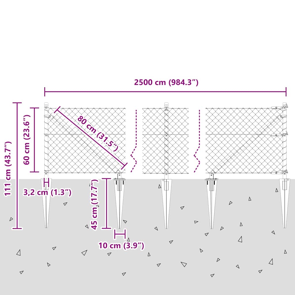 Ograda od lančane veze s šiljcima 25 x 0,6 m Zelena Mreža