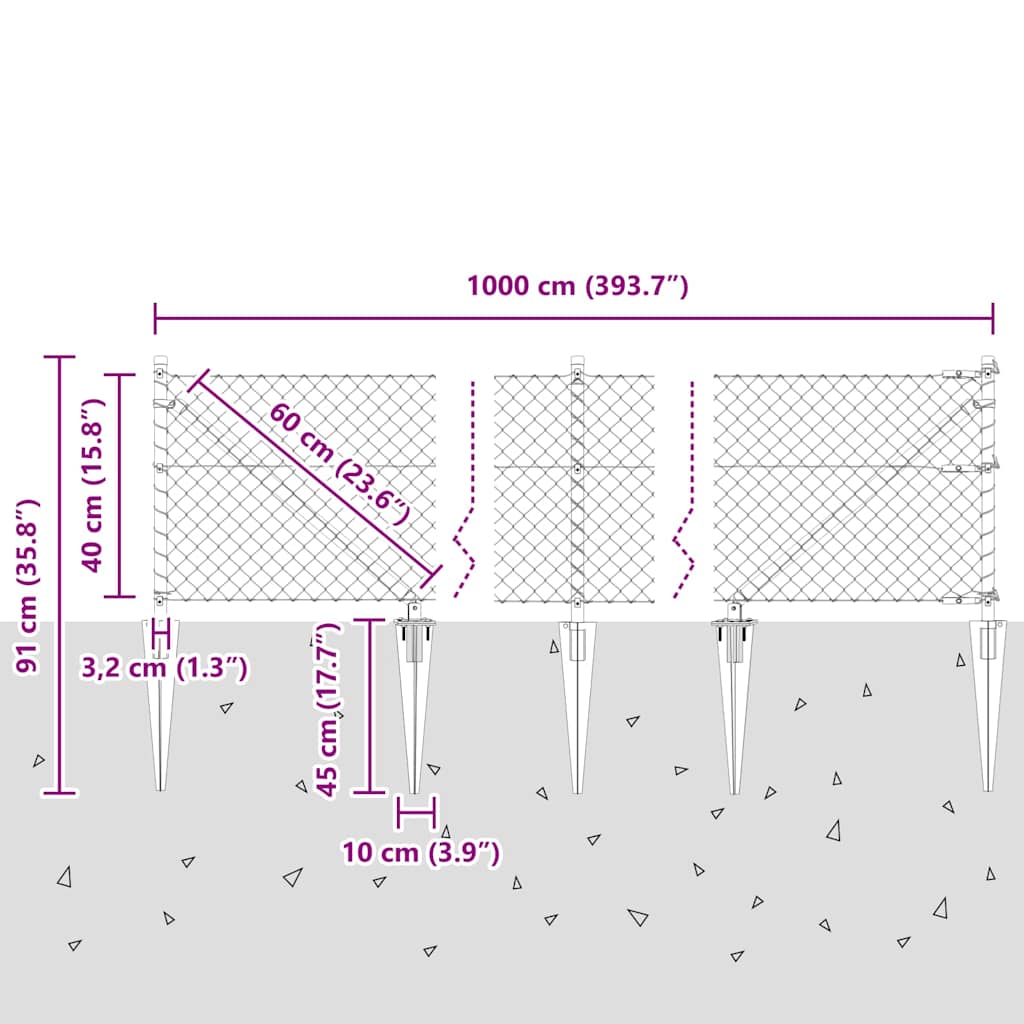 Stup za ogradu Siva 10 x 0,4 m (mreža 40 x 40 mm) Čelik i PVC