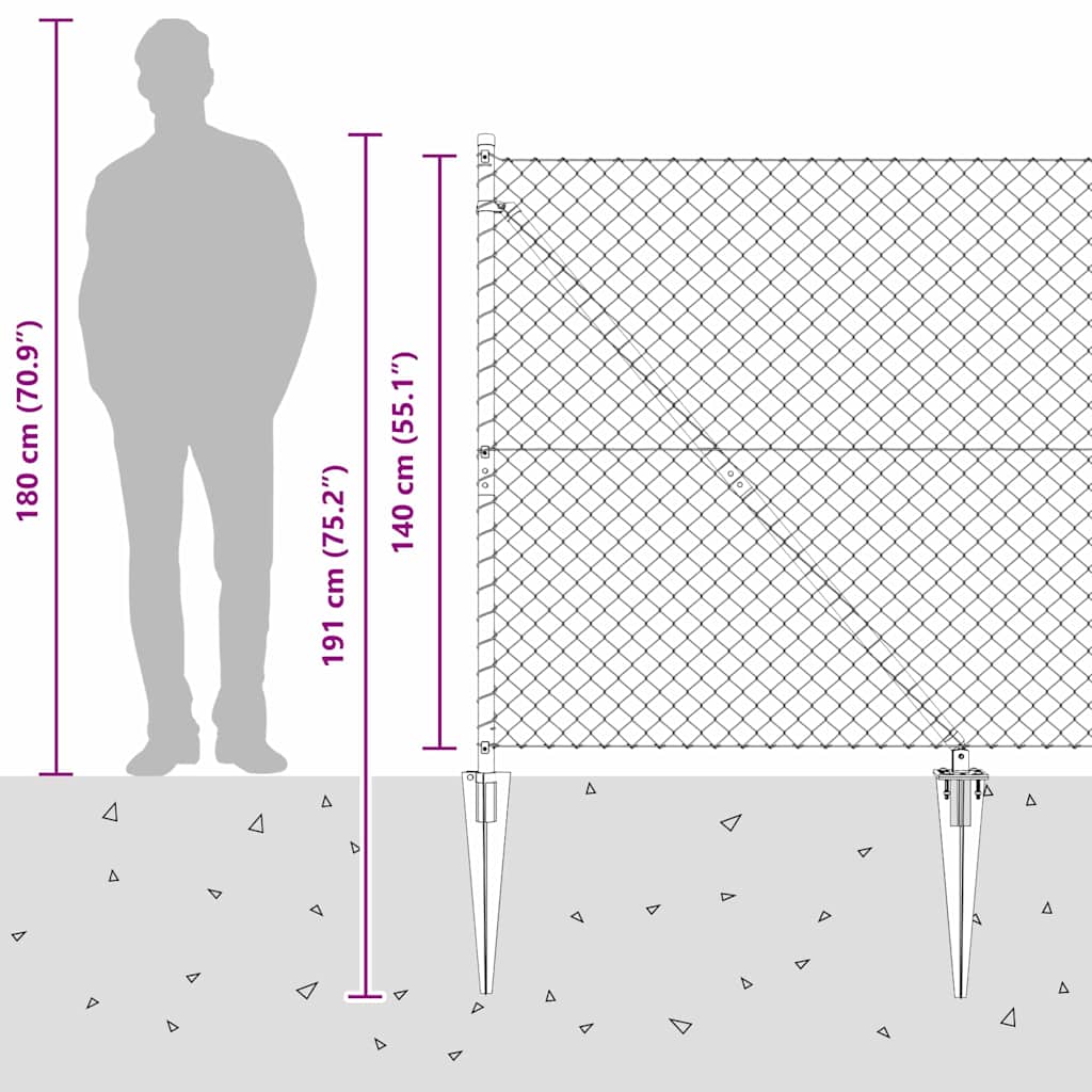 Ograda od lančane veze s šiljcima 10 x 1,4 m Siva Mreža