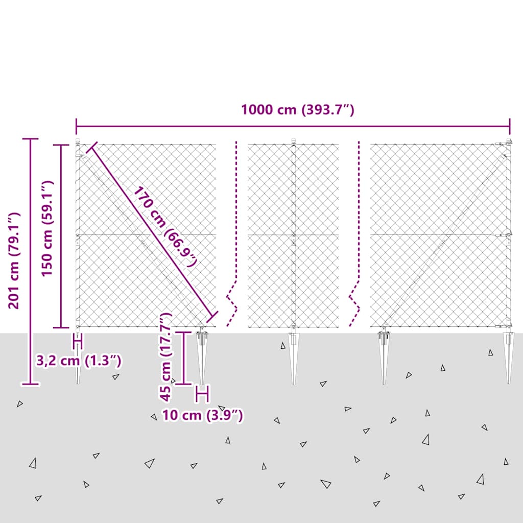 Ograda s lancima i šiljcima 10 x 1,5 m Čelik premazan PVC-om