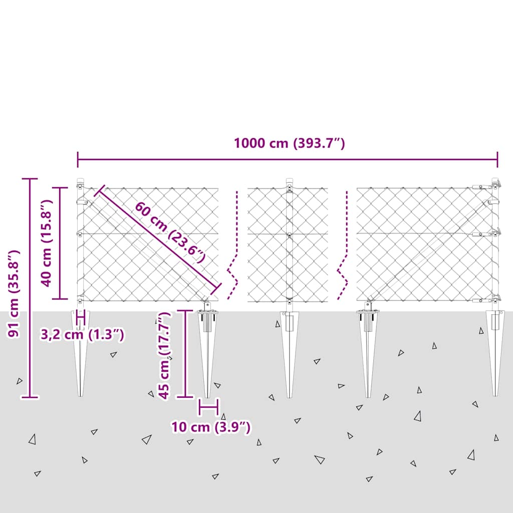 Stup za ogradu Siva 10 x 0,4 m (mreža 60 x 60 mm) Čelik i PVC