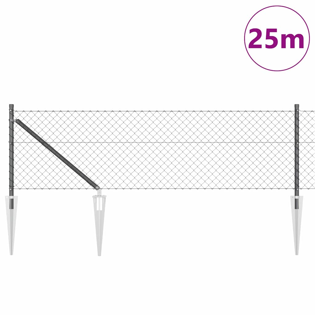 Ograda od lančane veze s šiljcima 25 x 0,6 m Siva Mreža