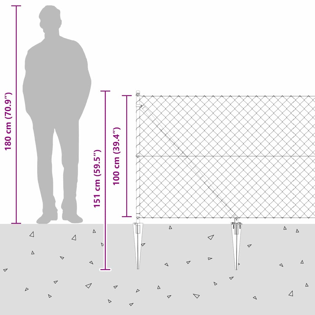 Ograda od lančane veze s šiljcima 25 x 1 m Siva Mreža