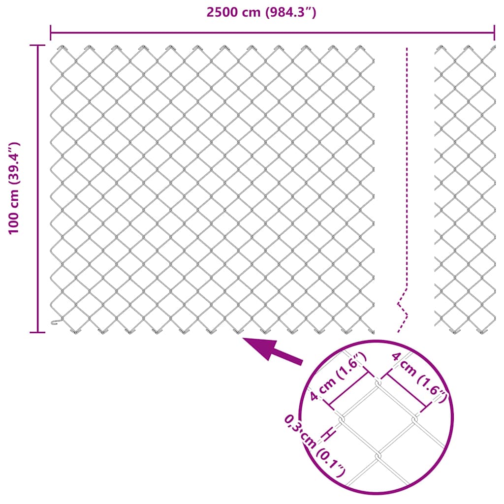 Stup za ogradu Siva 25 x 1 m (mreža 40 x 40 mm) Čelik i PVC